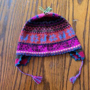 Peru 100% Alpaca Beanie Hat Ear Flaps Winter Chulla Soft Geometric Colorful Cozy
